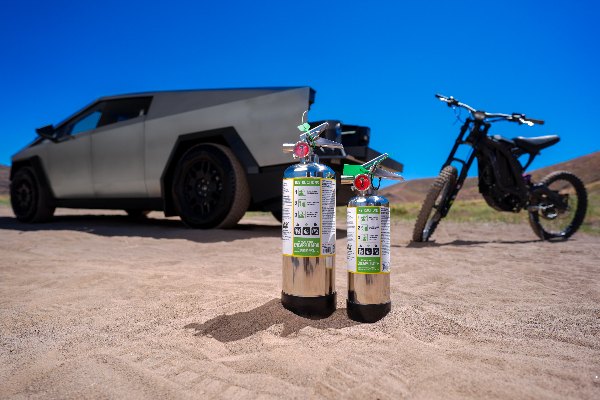 e-firex lithium batter fire extinguishers, dirt bike, Tesla truck
