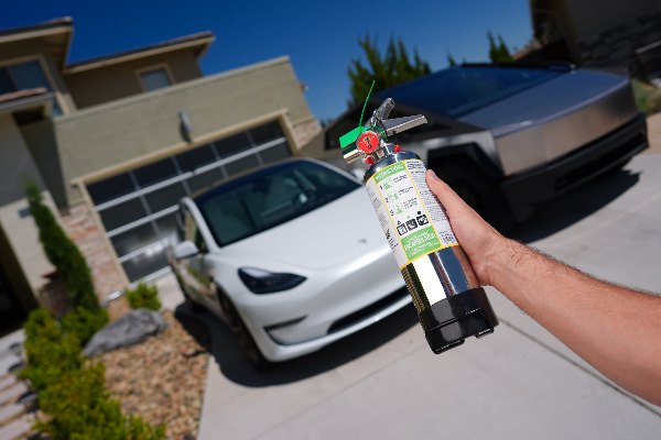 lithium battery fire extinguisher with tesla and cyber truck